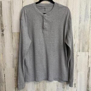 Open Trails Men's Gray Henley Long Sleeve Shirt Size XL Waffle Knit Texture